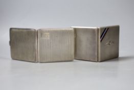 An engine turned RAF enamelled silver cigarette case, 82mm and one other silver cigarette case,