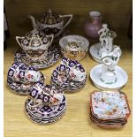 A pair of Victorian bone china figural dishes, an Imari pattern teaset, together with other wares