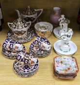 A pair of Victorian bone china figural dishes, an Imari pattern teaset, together with other wares