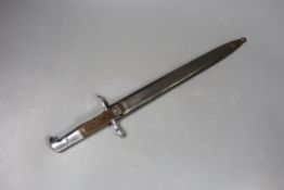 A Swiss bayonette, the blade marked WAFFENFABRIK NEUHAUSEN, hilt serial number 771335, with sheath