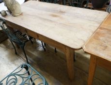 A 19th century French oak rectangular kitchen table, length 164cm, depth 78cm, height 72cm