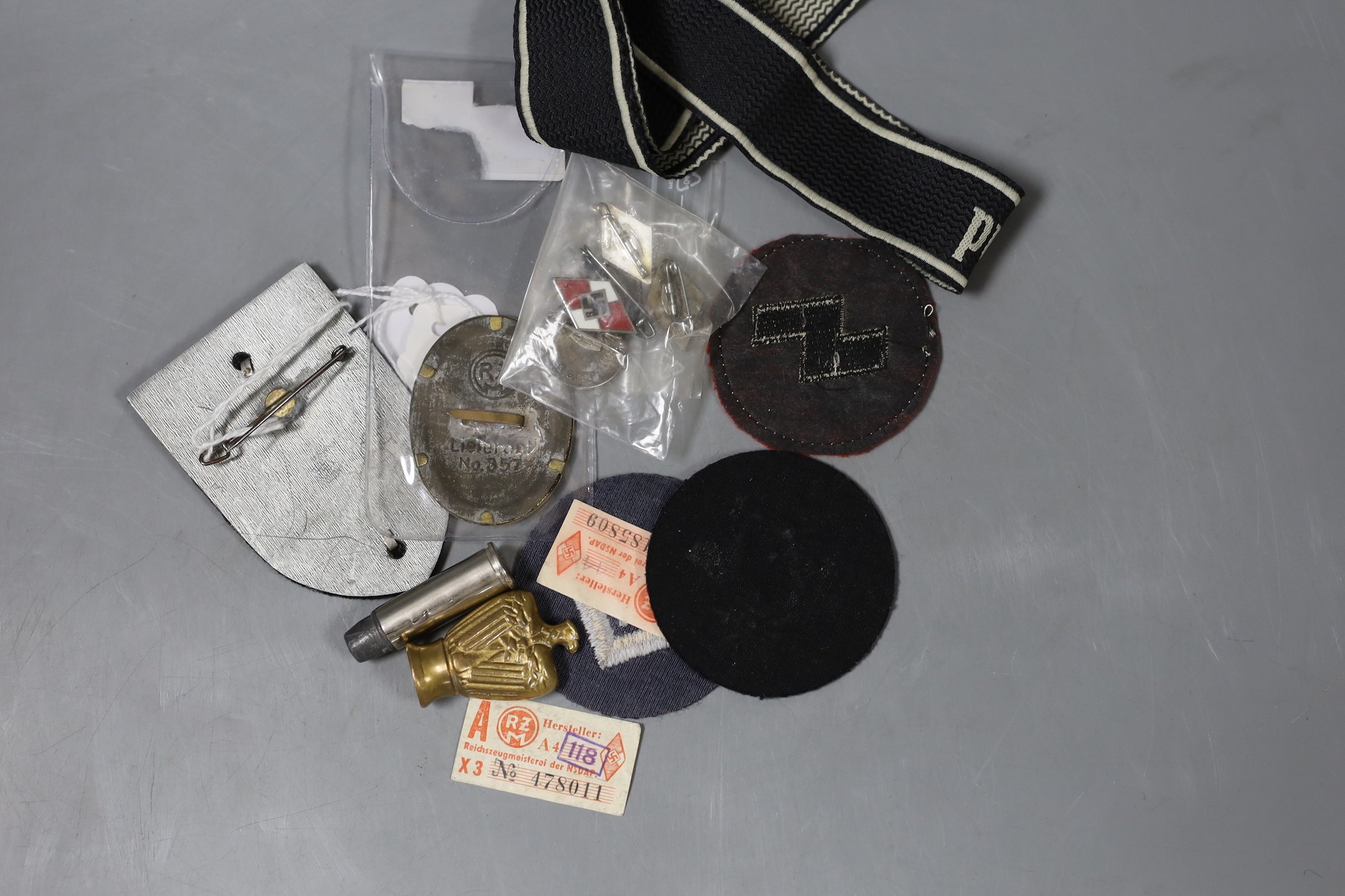 WWII German Third Reich badges, pins and ephemera including an SS badge - Image 2 of 2