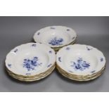 A set of twelve floral blue and white Meissen porcelain plates, early 20th century