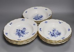 A set of twelve floral blue and white Meissen porcelain plates, early 20th century