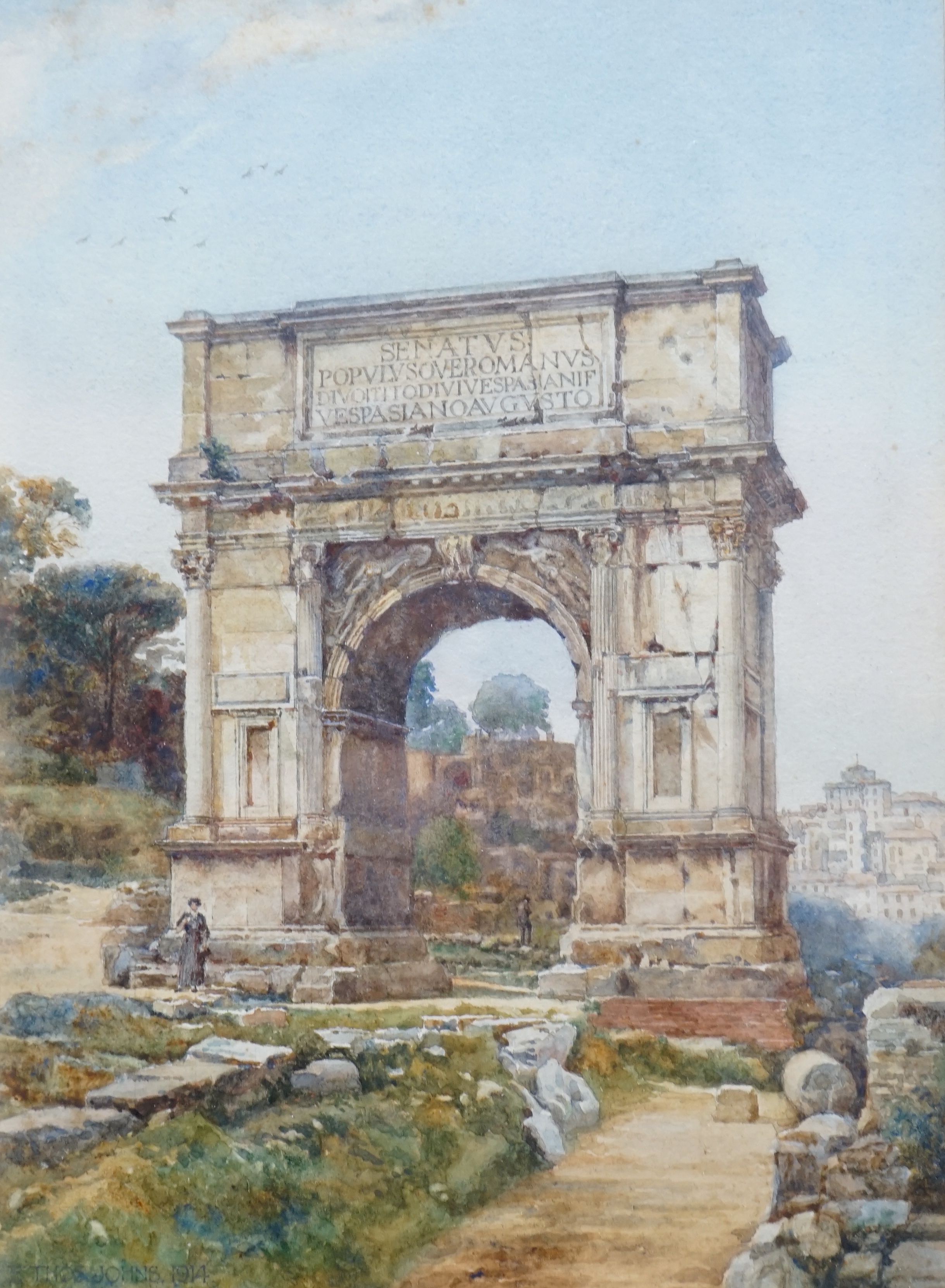 Edwin Thomas Johns (1862-1947), watercolour, 'The Arch of Titus, Rome', signed, 29 x 21cm - Image 2 of 5