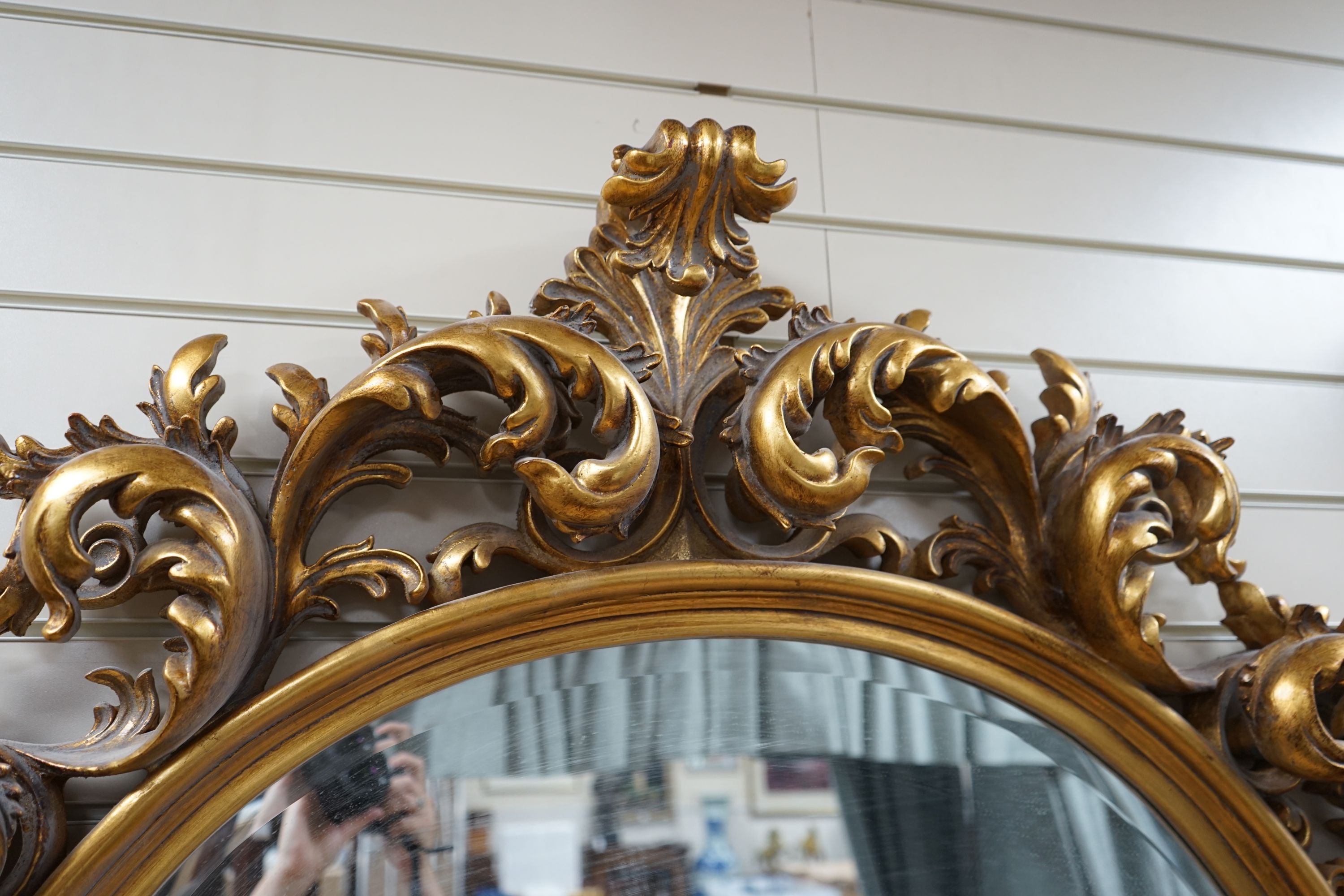 A large moulded gilt frame oval mirror, width 112cm height 110cm - Image 2 of 3