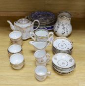 A 19th century Harvest jug and mug, a Victorian gilt tea set and mixed plates and a platter,jug 19