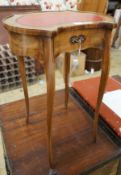 A French burr walnut veneered kidney shaped occasional table, width 49cm, depth 37cm, height 65cm