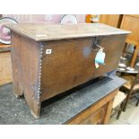 A late 17th / early 18th century oak six plank chest, length 98cm, depth 36cm, height 49cm