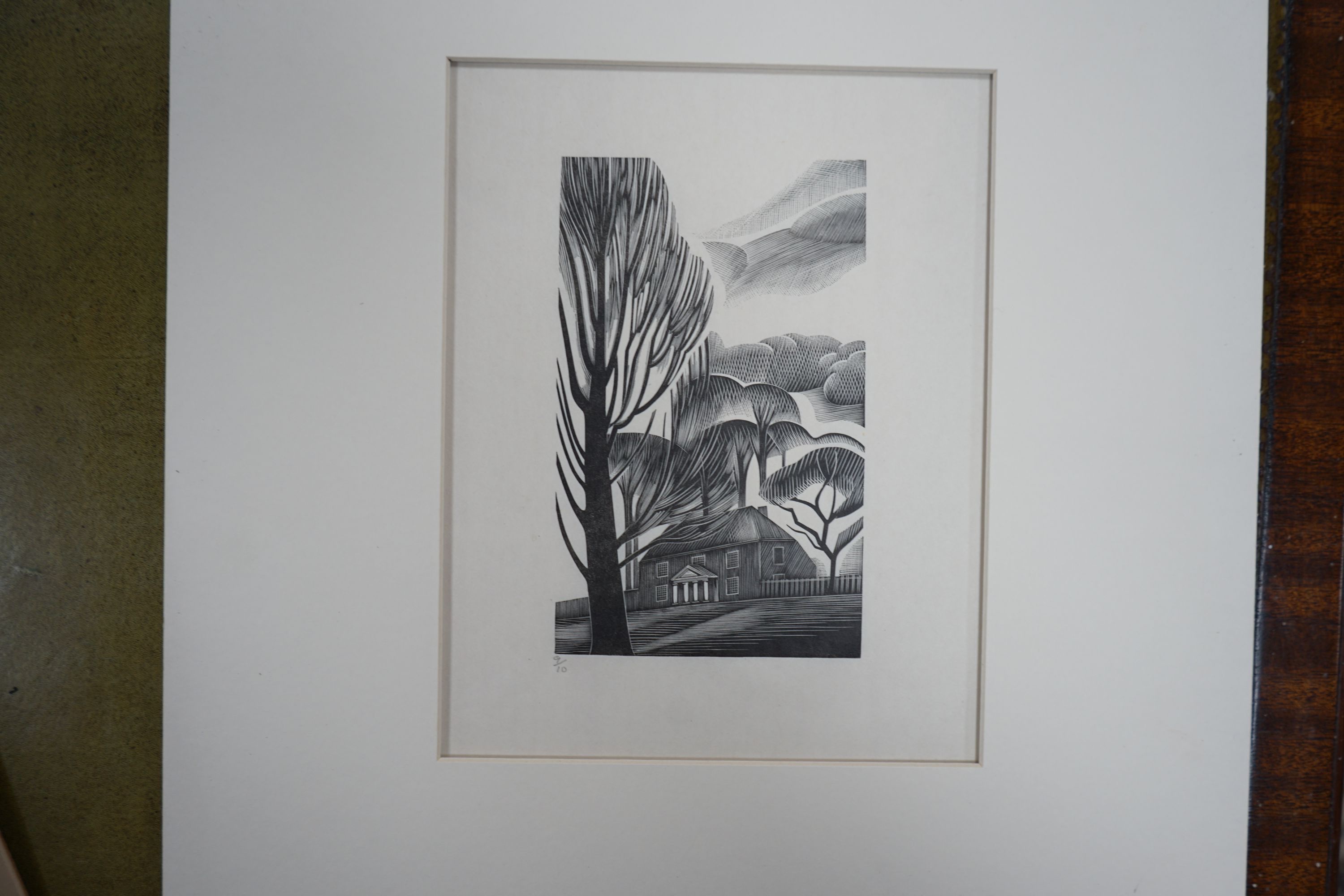 John Farleigh (1900-1965), four woodblock prints, Dhalia, Apples, Yew Trees and another Yew Trees, - Image 4 of 4