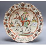 A Dutch decorated Leeds creamware plate, 'Joseph, Mary and the infant, Christ' (Flight into