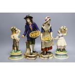 Two pairs of Continental porcelain figures, tallest 30cm