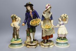 Two pairs of Continental porcelain figures, tallest 30cm