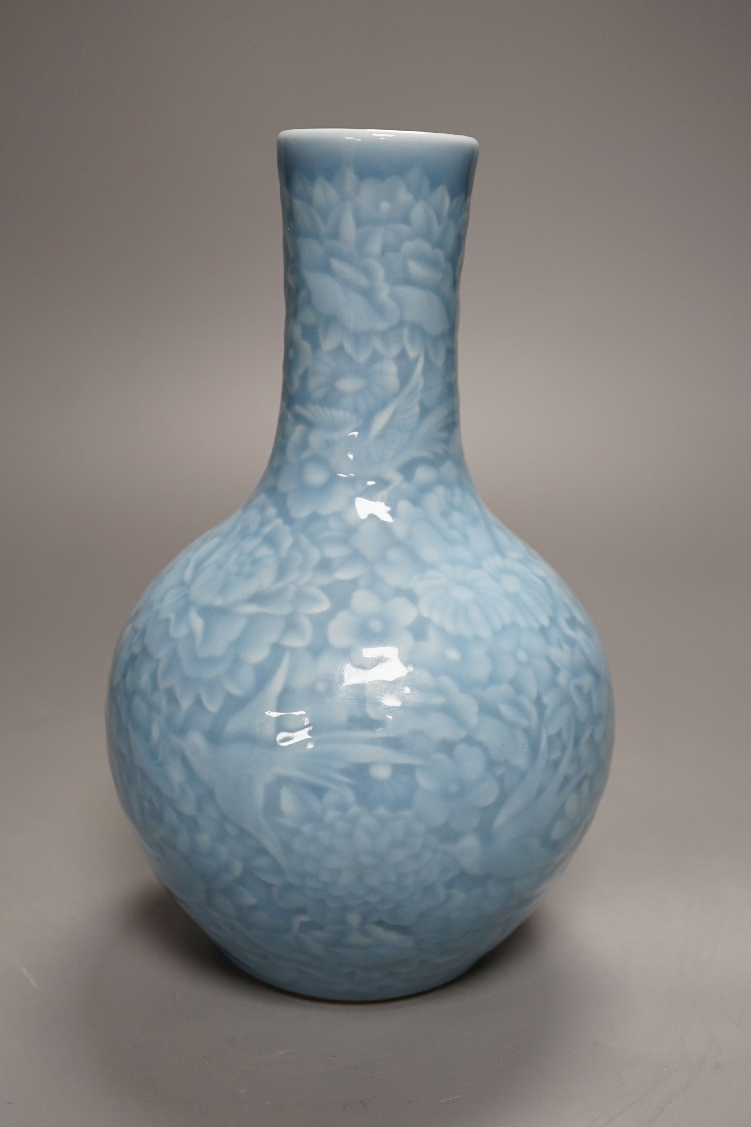 A Chinese blue-glazed moulded bottle vase - 23cm high - Image 4 of 4