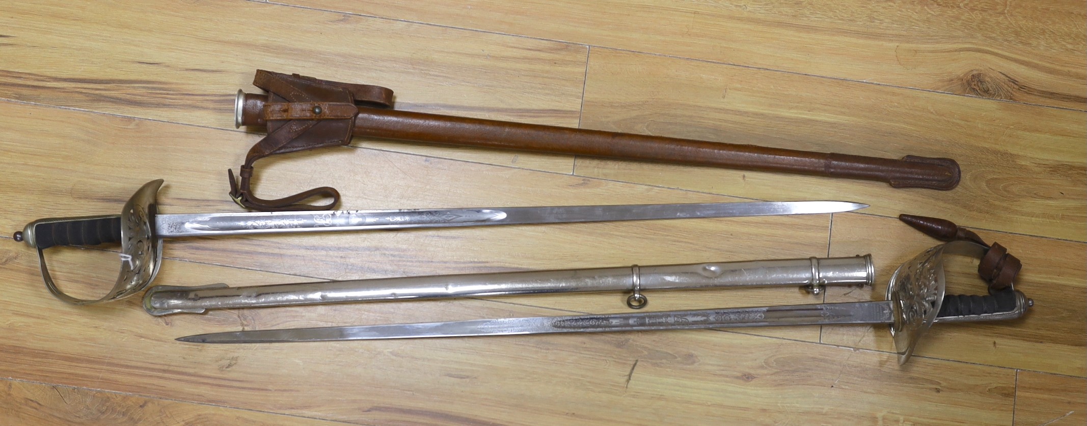 Two George V infantry officer's swords,100cms long. - Image 2 of 7