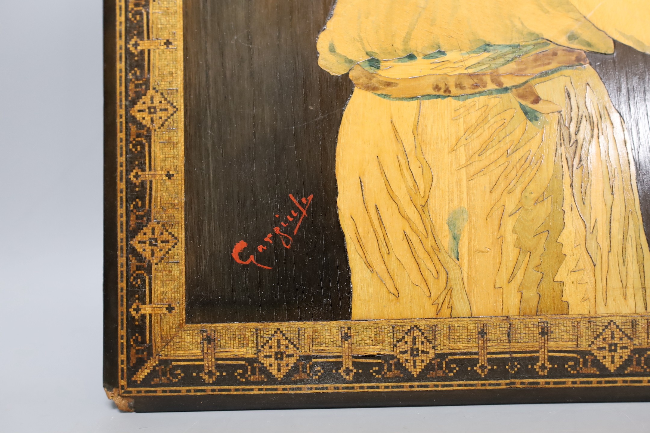 Two 19th century Sorento marquetry panels, both signed, San Remo and Gargiule, largest 38x26cm - Image 5 of 6