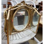Two gilt framed triple dressing table mirrors, larger height 70cm