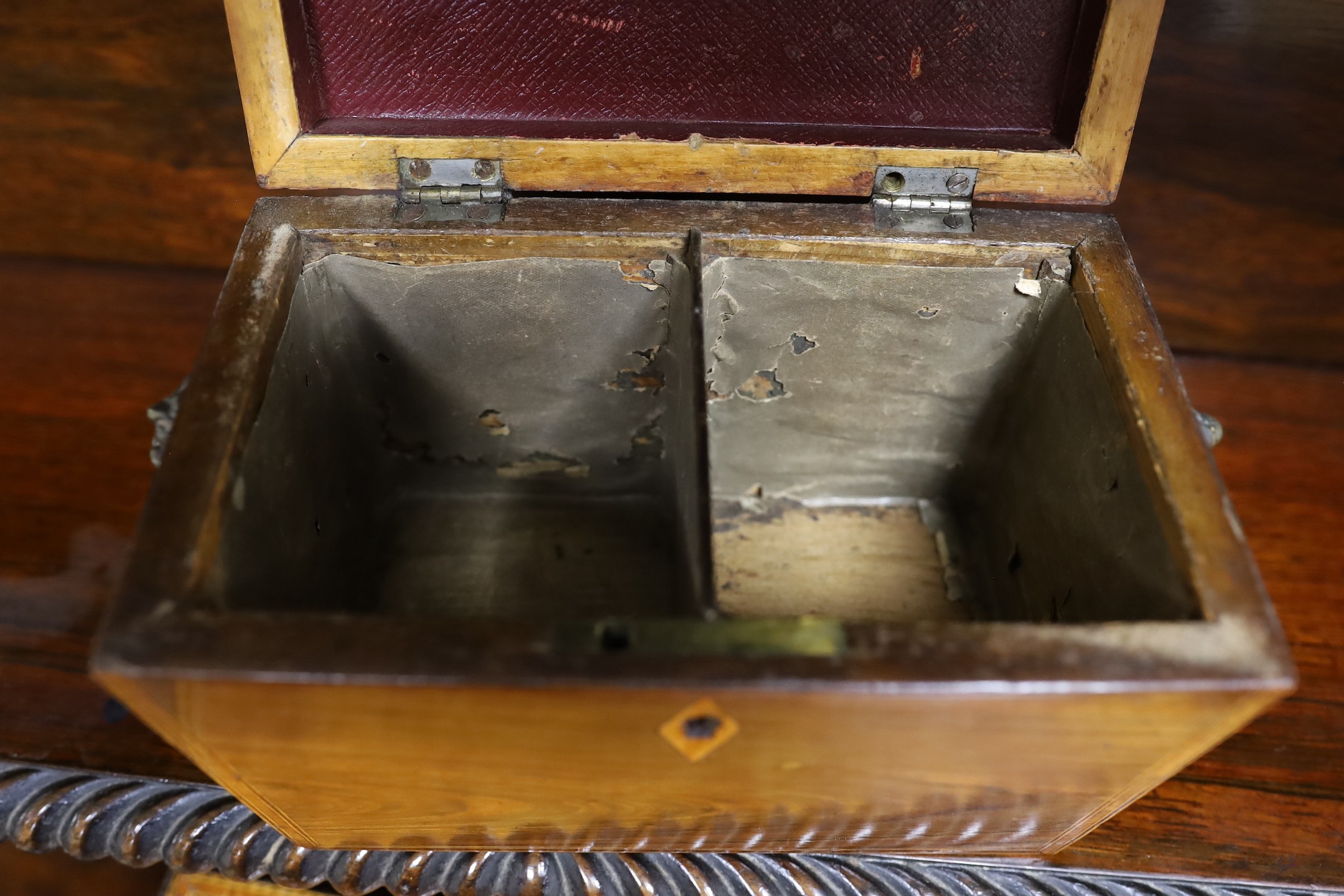 A Victorian flame-veneered tea caddy and another, smaller - Image 3 of 3