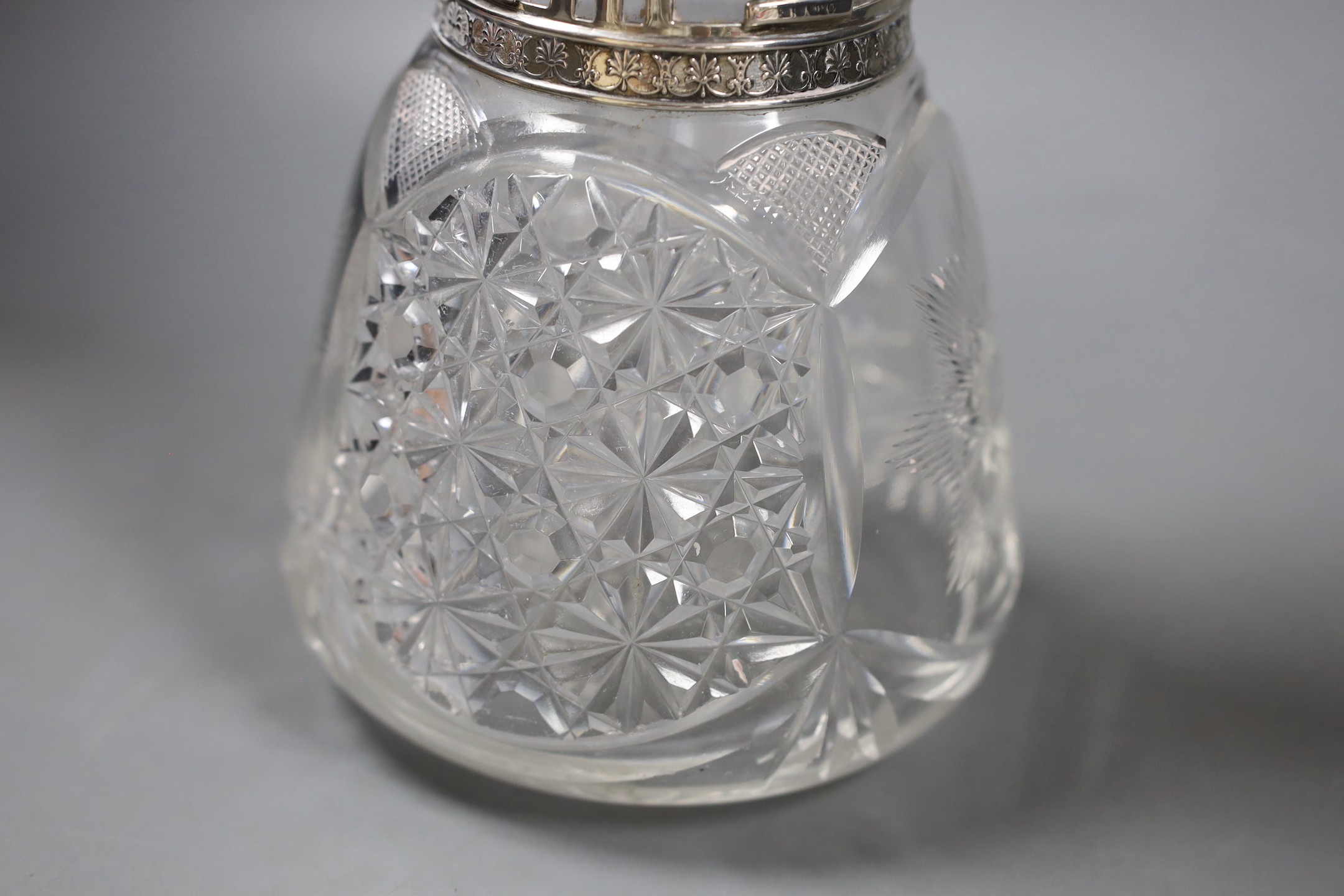 A late 19th/early 20th century German 800 standard white metal mounted cult glass claret jug, - Image 4 of 4