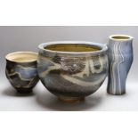 Michael Casson (1925-2003) a studio pottery planter, squat vase and jug,Planter 28 cms diameter.