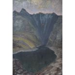 Galloway (1935-), oil on canvas, Eagle flying over a fjord, inscribed verso, 76 x 50cm, unframed