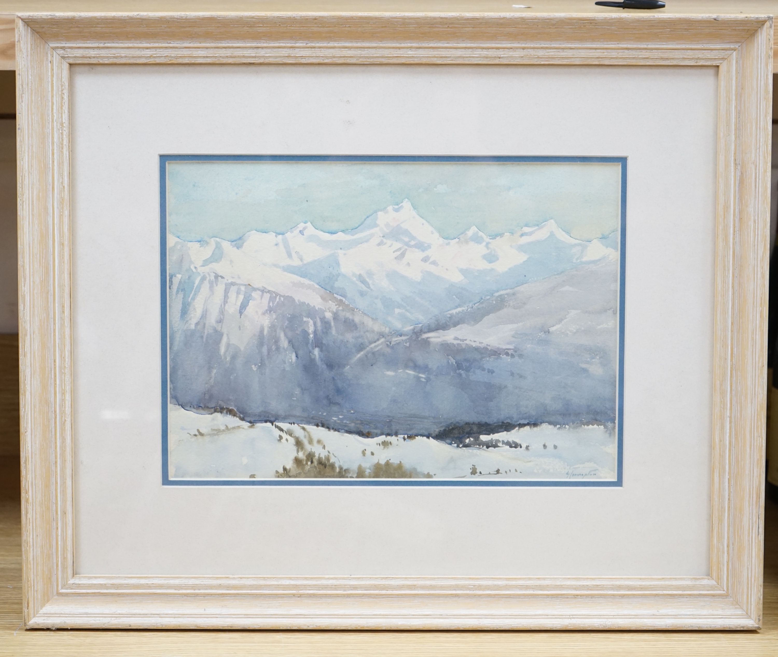 Gertrude Crompton (1874-1959), watercolour, Alpine landscape, signed, 24 x 34cm - Image 2 of 4