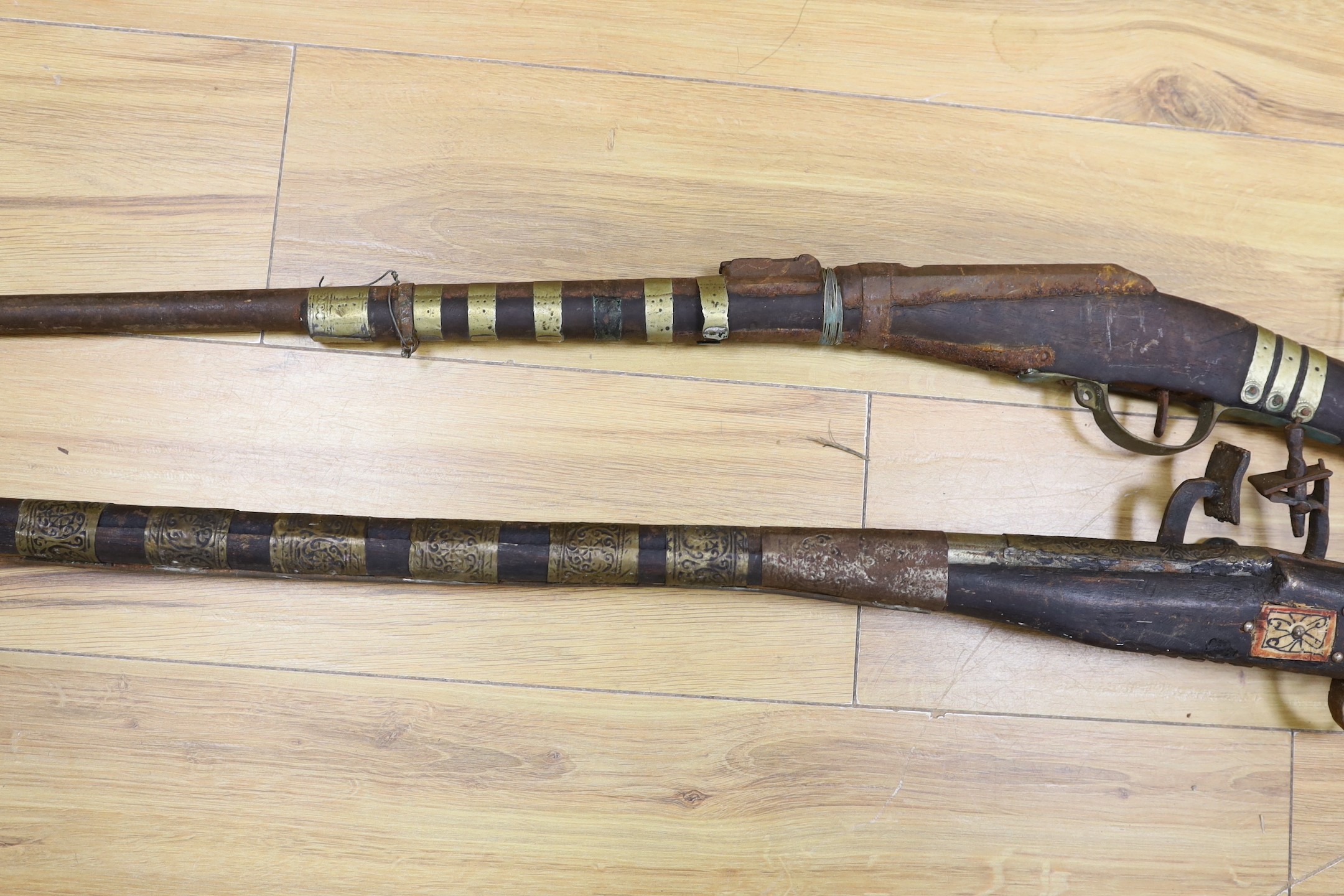Two 18th century continental long arm rifles,longest 143 cms. - Image 3 of 8