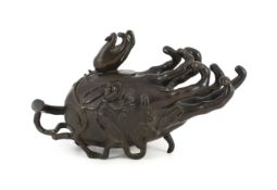 A Chinese bronze ‘finger citron’ censer and cover, late Ming dynasty, modelled with leaves, tendrils