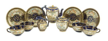 A group of Japanese Satsuma pottery tea wares, by Kinkozan, Meiji period, comprising a matching