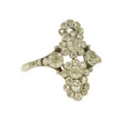 A 1920's platinum and millegrain set flower head cluster upfinger ring, size T, gross 4.2 grams.,