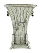 A 20th century Japanese Meiji period silver vase, c.1900, double walled, trumpet shaped decorated in