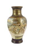 A large Japanese Satsuma pottery vase, Meiji period, painted with ladies and children amid