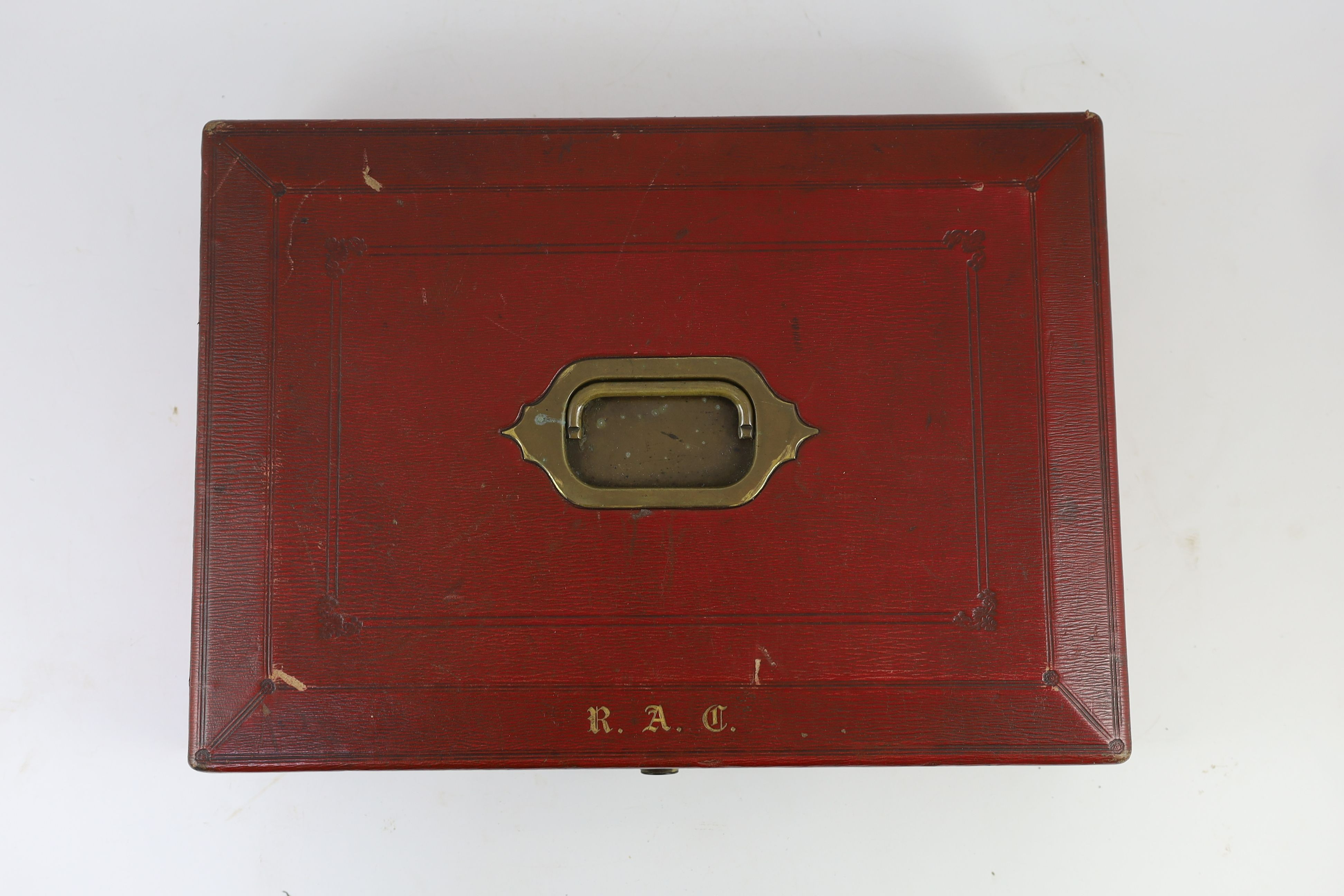 An early 20th century red morocco despatch box, formerly the property of Richard Assheton Cross, b. - Image 2 of 6