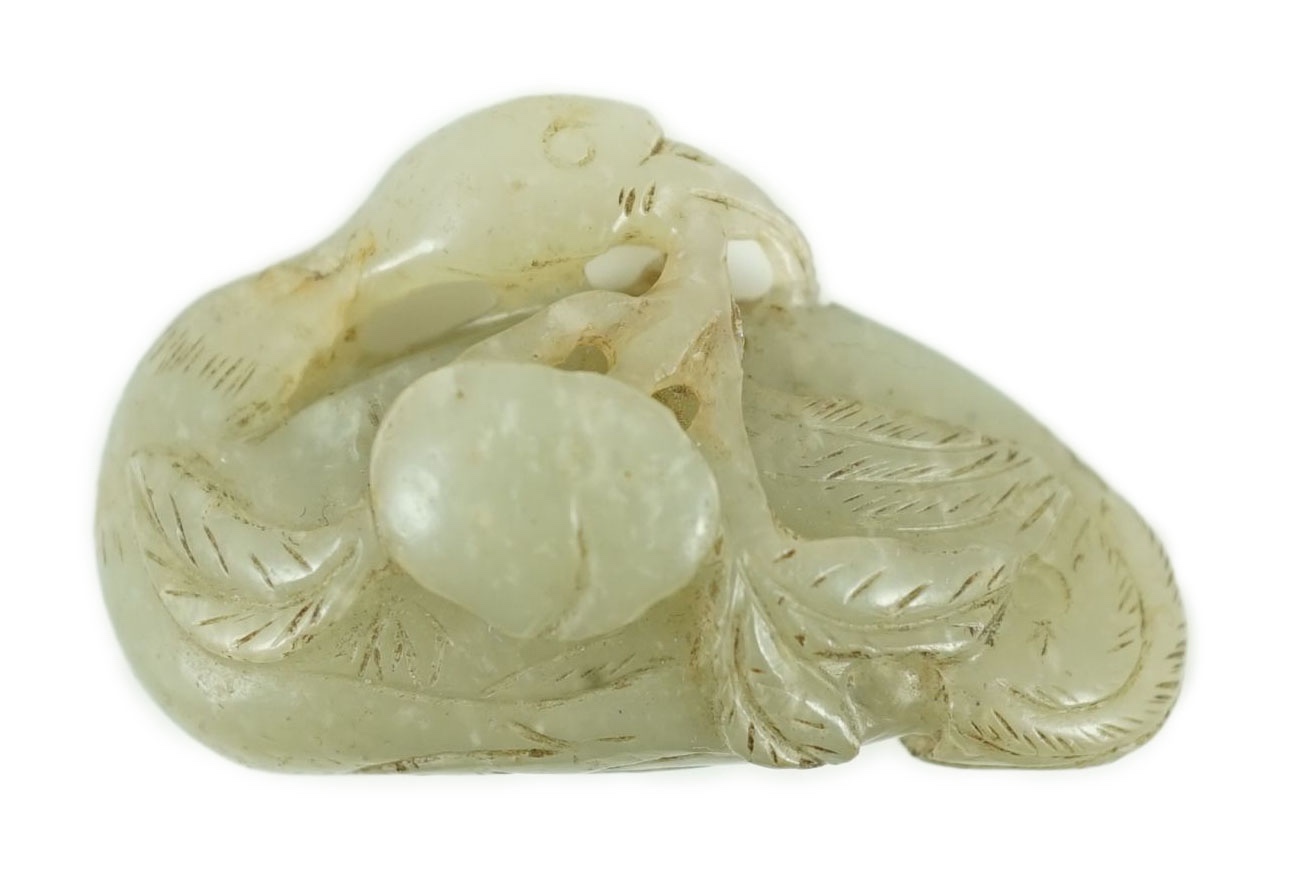 A Chinese pale celadon jade carving of a duck, possibly Jin-Yuan dynasty its head turned backward - Image 4 of 5