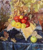 Mikhail Alexandrovich Shaposhnikov (Ukrainian, 1909-1989) Still life of fruit upon a table topoil on