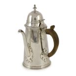 A Queen Anne Britannia standard silver chocolate pot, by Joseph Ward, of tapering for, with domed