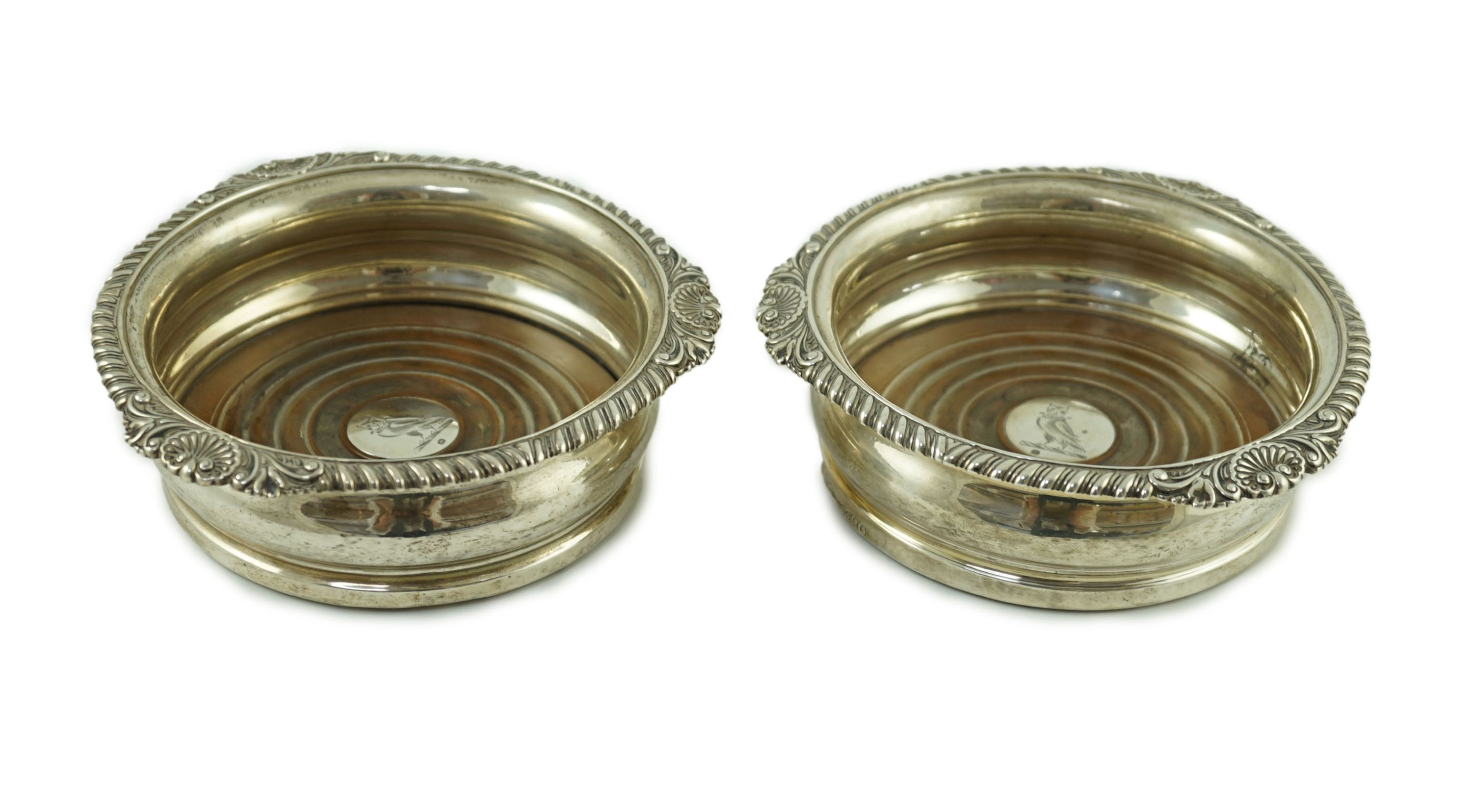 A pair of George IV silver wine coasters by Benjamin Smith III, with gadrooned and shell border, the - Image 2 of 11