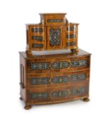 A South German walnut and cut pewter inlaid commode and matching tabernacle, second quarter 18th