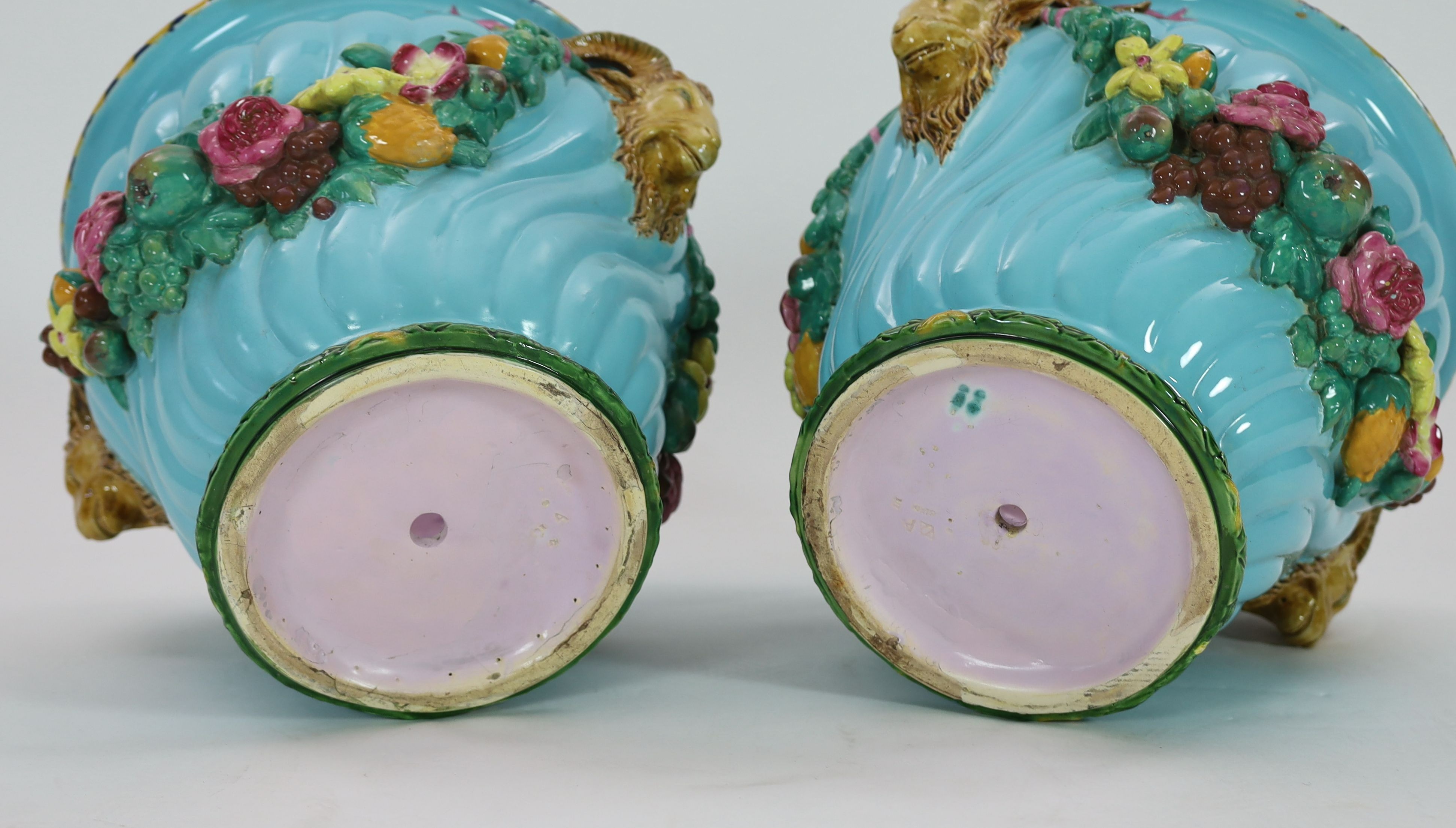 A pair of Minton classical revival majolica jardinieres, late 19th century, each gadrooned and - Image 5 of 5