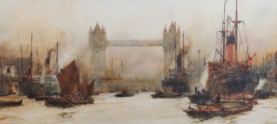 Charles Edward Dixon (1872-1934) Tower BridgewatercolourSigned, titled and dated 1735 x 75cm.