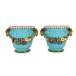 A pair of Minton classical revival majolica jardinieres, late 19th century, each gadrooned and