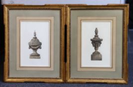 19th Century English School Studies of stone garden urns from Ven House, Somerset and Bow