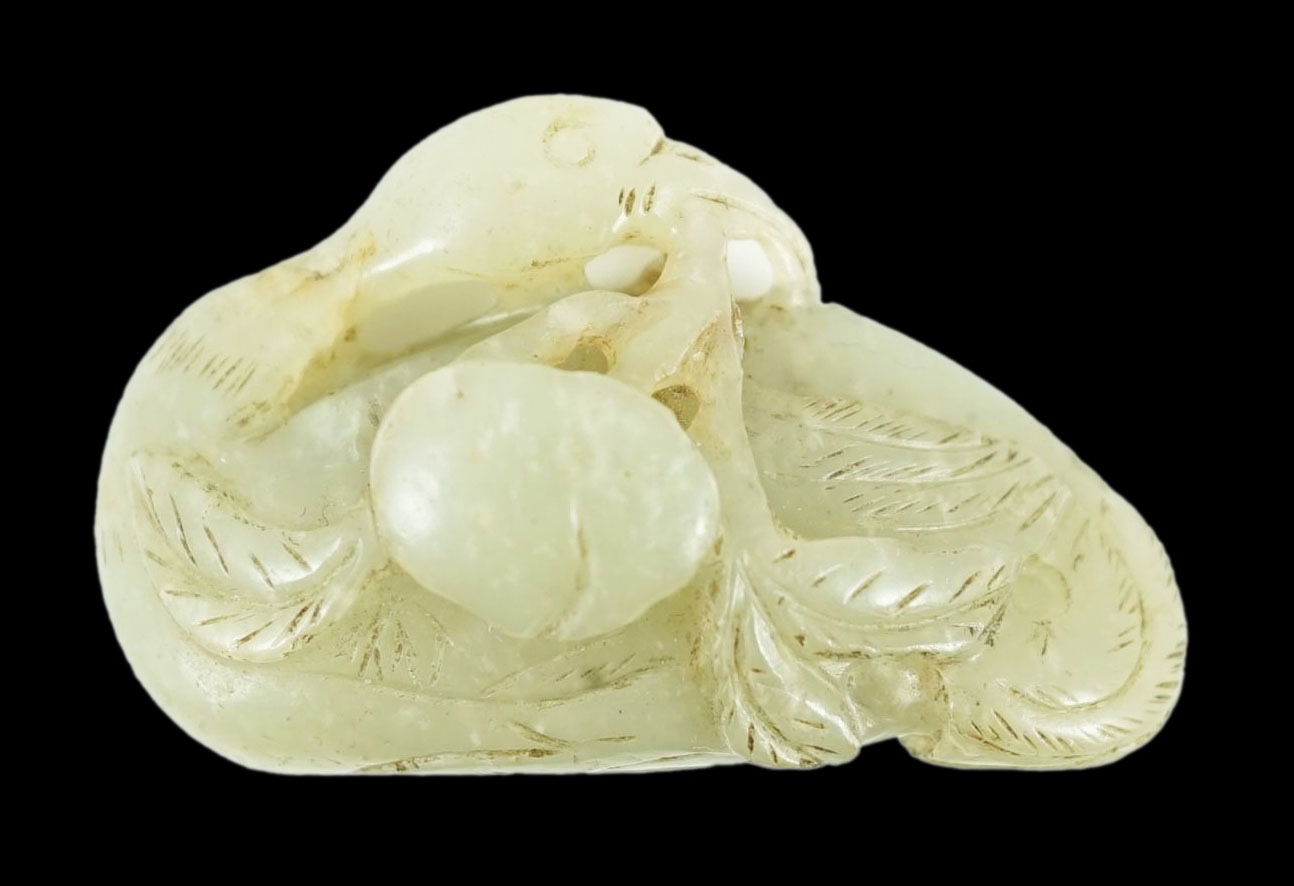 A Chinese pale celadon jade carving of a duck, possibly Jin-Yuan dynasty its head turned backward - Image 5 of 5