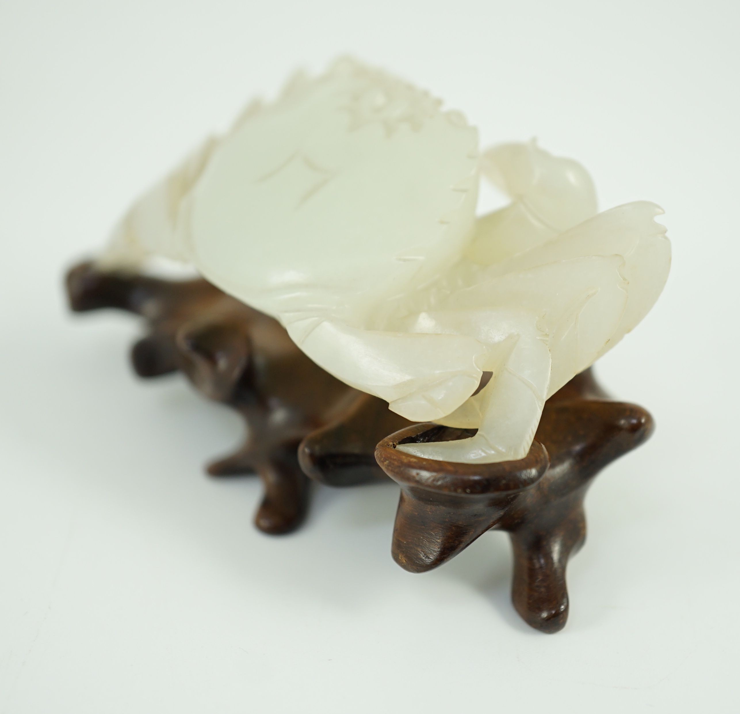 A Chinese pale celadon jade model of a crab, 20th century, Provenance- the vendor’s father - Image 6 of 8