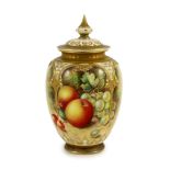A Royal Worcester fruit painted vase and cover, by John Freeman, c.1962, gilt printed mark including