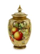 A Royal Worcester fruit painted vase and cover, by John Freeman, c.1962, gilt printed mark including