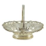 A late George III silver oval cake basket, by Kirby, Waterhouse & Co, embossed with flowers and