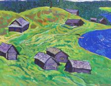 Yuri Matushevski (Russian, 1930-1999) Hillside houses in summeroil on cardsigned and dated '7054 x
