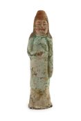 A Chinese painted terracotta figure of a warrior, Northern Wei dynasty, 24 cm highConsiderable