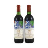 Two bottles of Chateau Mouton Rothschild 1982, height 30cmBoth in slightly dusty but otherwise